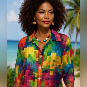 Terra blouse NEW button down shirt passion multicolored size MEDIUM